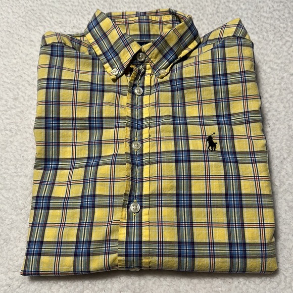 Ralph Lauren Boys L/S Yellow and Blue Checked Button-Up, EUC, Size Medium - Picture 8 of 8